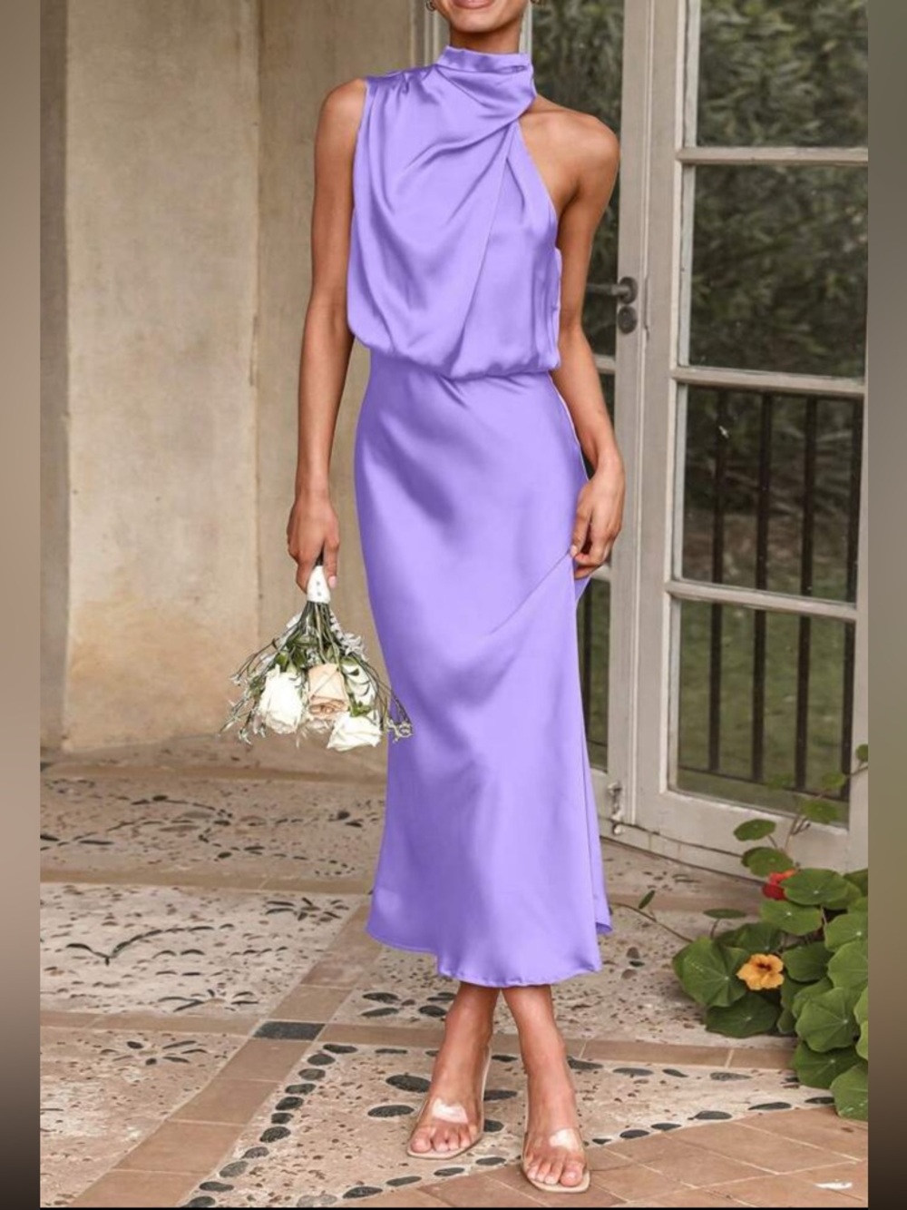 Luxe purple cocktail satin dress